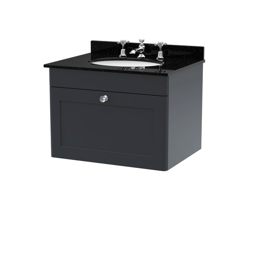  Classique 600mm Wall Hung 1 Drawer Unit & Marble Top 3TH - Satin Anthracite