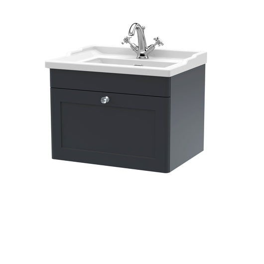  Classique 600mm Wall Hung 1 Drawer Unit & Basin 1TH - Satin Anthracite