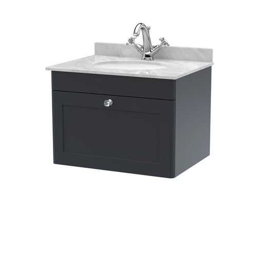  Classique 600mm Wall Hung 1 Drawer Unit & Marble Top 1TH - Satin Anthracite