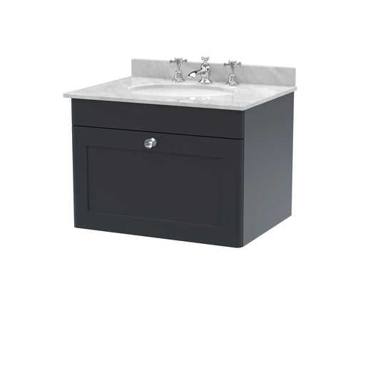  Classique 600mm Wall Hung 1 Drawer Unit & Marble Top 3TH - Satin Anthracite