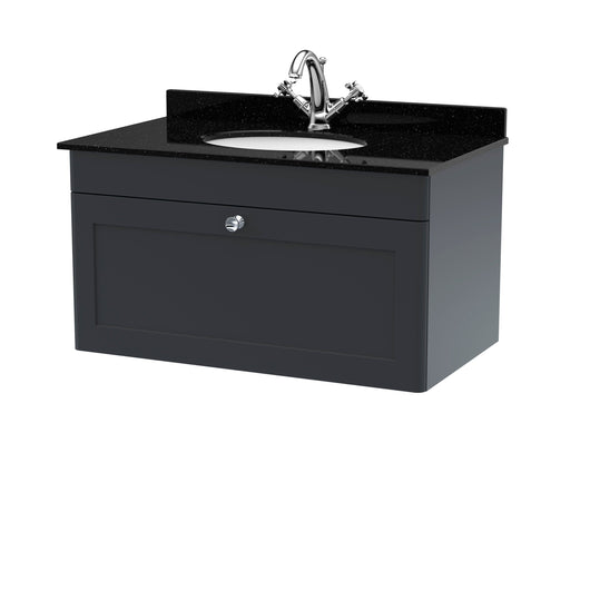  Classique 800mm Wall Hung 1 Drawer Unit & Marble Top 1TH - Satin Anthracite