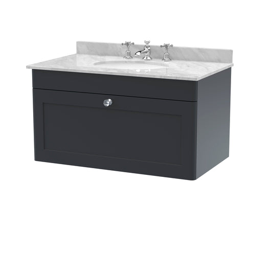  Classique 800mm Wall Hung 1 Drawer Unit & Marble Top 3TH - Satin Anthracite