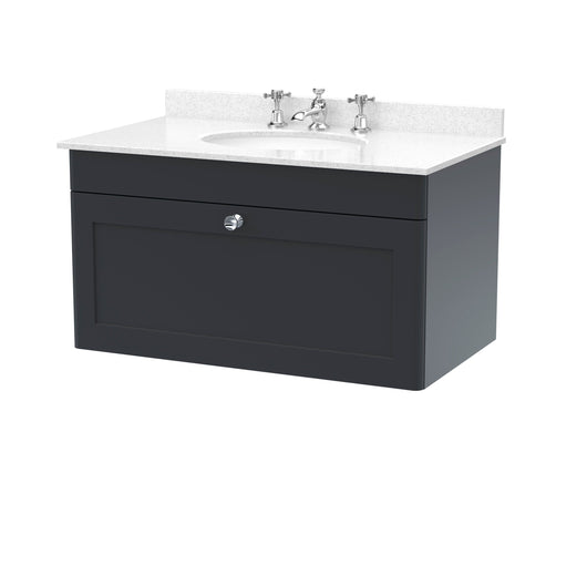  Classique 800mm Wall Hung 1 Drawer Unit & Marble Top 3TH - Satin Anthracite