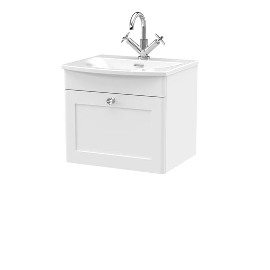  Nuie Classique 500mm Wall Hung 2-Door Unit & Curved Basin - Satin White