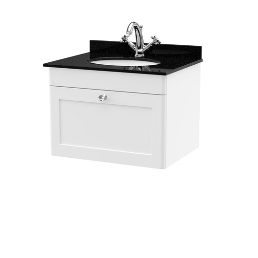  Classique 600mm Wall Hung 1 Drawer Unit & Marble Top 1TH - Satin White