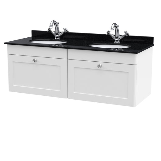  Classique 1200mm Wall Hung 2 Drawer Unit & Marble Top - Satin White