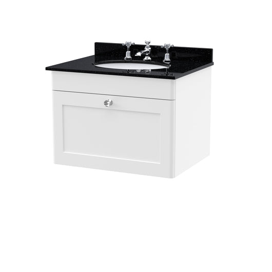  Classique 600mm Wall Hung 1 Drawer Unit & Marble Top 3TH - Satin White