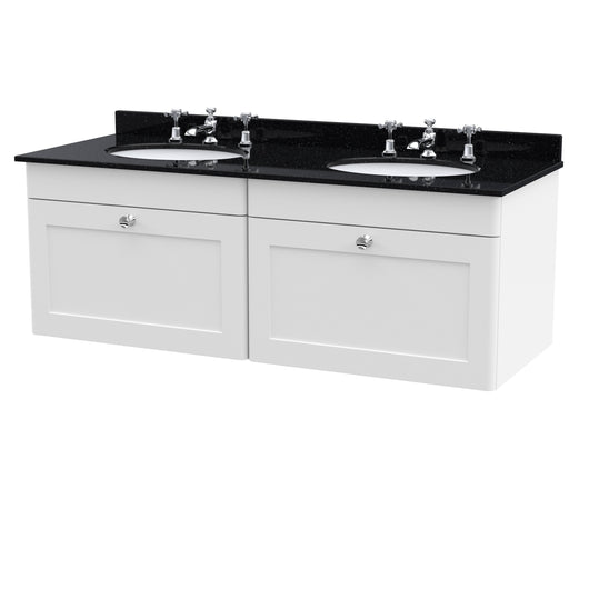  Classique 1200mm Wall Hung 2 Drawer Unit & Marble Top - Satin White