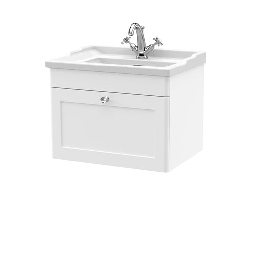  Classique 600mm Wall Hung 1 Drawer Unit & Basin 1TH - Satin White