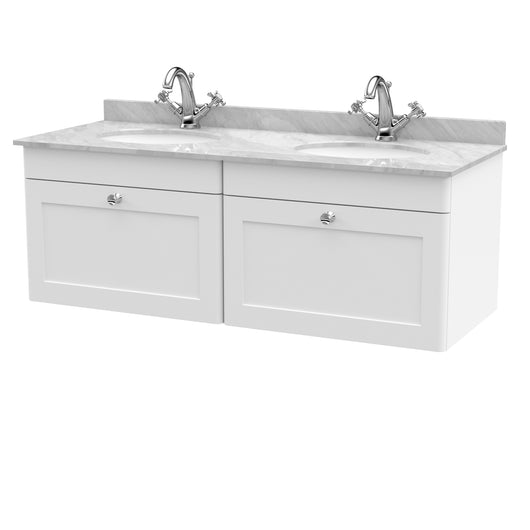  Classique 1200mm Wall Hung 2 Drawer Unit & Marble Top - Satin White