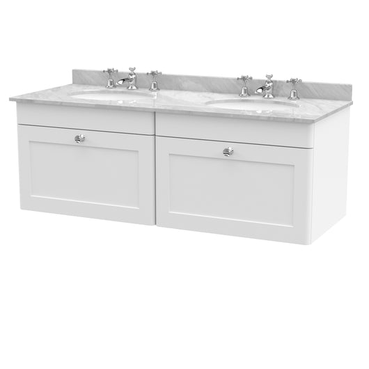  Classique 1200mm Wall Hung 2 Drawer Unit & Marble Top - Satin White