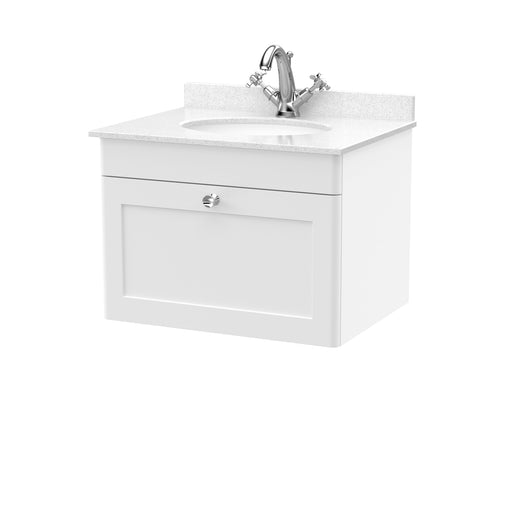  Classique 600mm Wall Hung 1 Drawer Unit & Marble Top 1TH - Satin White