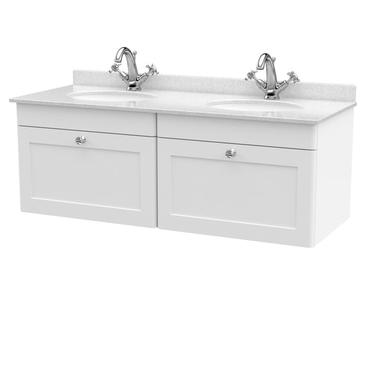  Classique 1200mm Wall Hung 2 Drawer Unit & Marble Top - Satin White