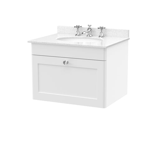  Classique 600mm Wall Hung 1 Drawer Unit & Marble Top 3TH - Satin White