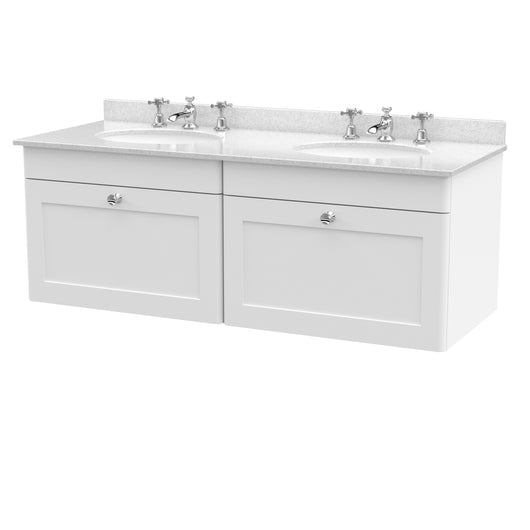  Classique 1200mm Wall Hung 2 Drawer Unit & Marble Top - Satin White