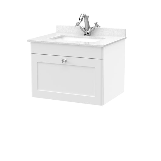  Classique 600mm Wall Hung 1 Drawer Unit & Marble Top 1TH - Satin White