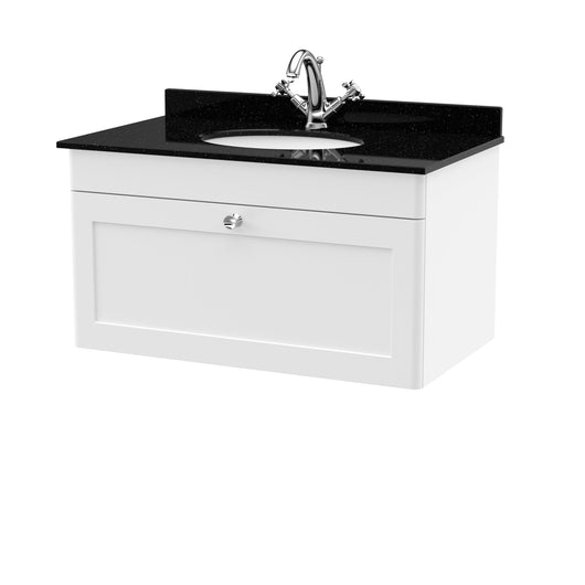  Classique 800mm Wall Hung 1 Drawer Unit & Marble Top 1TH - Satin White