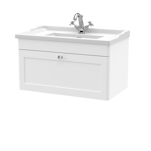  Classique 800mm Wall Hung 1 Drawer Unit & Basin 1TH - Satin White