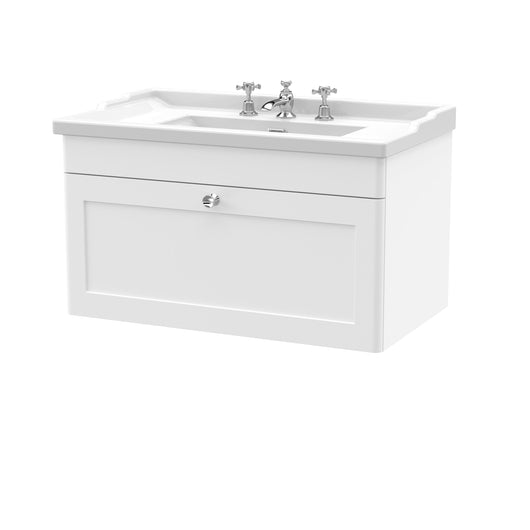  Classique 800mm Wall Hung 1 Drawer Unit & Basin 3TH - Satin White