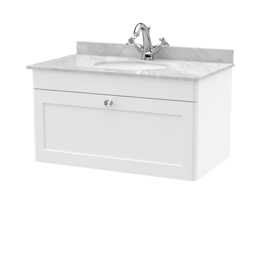  Classique 800mm Wall Hung 1 Drawer Unit & Marble Top 1TH - Satin White