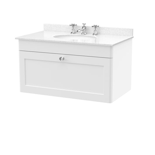  Classique 800mm Wall Hung 1 Drawer Unit & Marble Top 3TH - Satin White