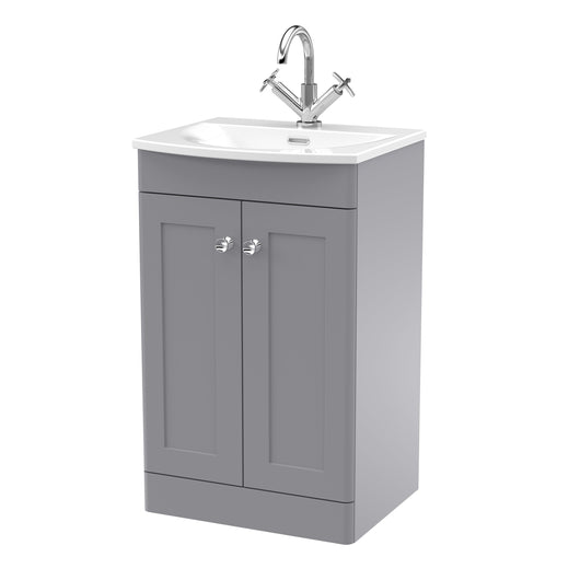  Nuie Classique 500mm Floor Standing 2-Door Unit & Curved Basin - Satin Grey