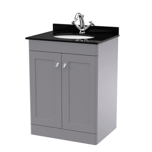  Classique 600mm Floor Standing 2 Door Unit & Marble Top 1TH - Satin Grey