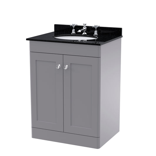  Classique 600mm Floor Standing 2 Door Unit & Marble Top 3TH - Satin Grey