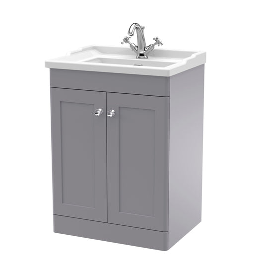  Classique 600mm Floor Standing 2 Door Unit & Basin 1TH - Satin Grey