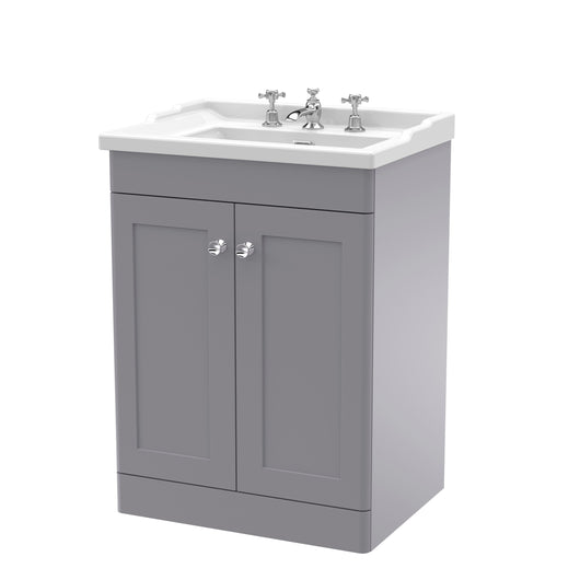  Classique 600mm Floor Standing 2 Door Unit & Basin 3TH - Satin Grey