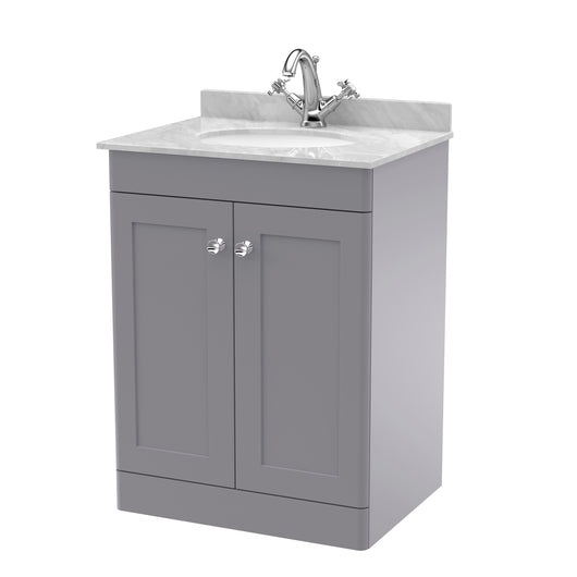  Classique 600mm Floor Standing 2 Door Unit & Marble Top 1TH - Satin Grey