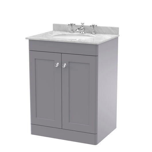  Classique 600mm Floor Standing 2 Door Unit & Marble Top 3TH - Satin Grey