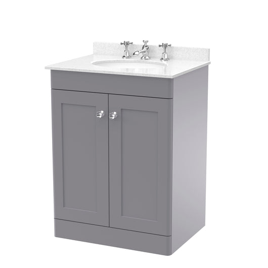  Classique 600mm Floor Standing 2 Door Unit & Marble Top 3TH - Satin Grey