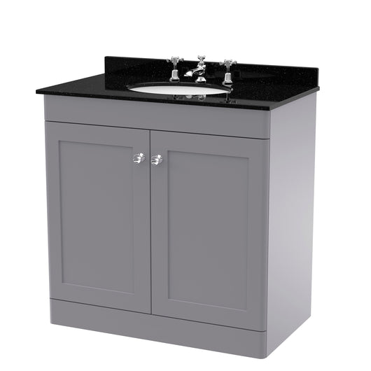  Classique 800mm Floor Standing 2 Door Unit & Marble Top 3TH - Satin Grey