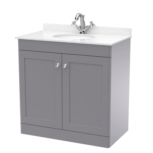  Classique 800mm Floor Standing 2 Door Unit & Marble Top 1TH - Satin Grey