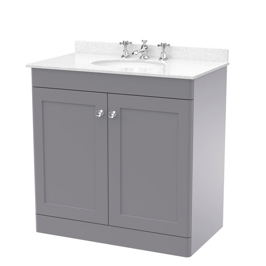  Classique 800mm Floor Standing 2 Door Unit & Marble Top 3TH - Satin Grey