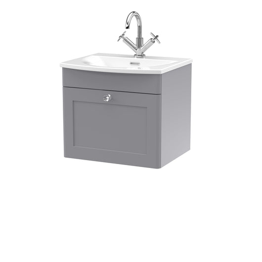  Nuie Classique 500mm Wall Hung 2-Door Unit & Curved Basin - Satin Grey