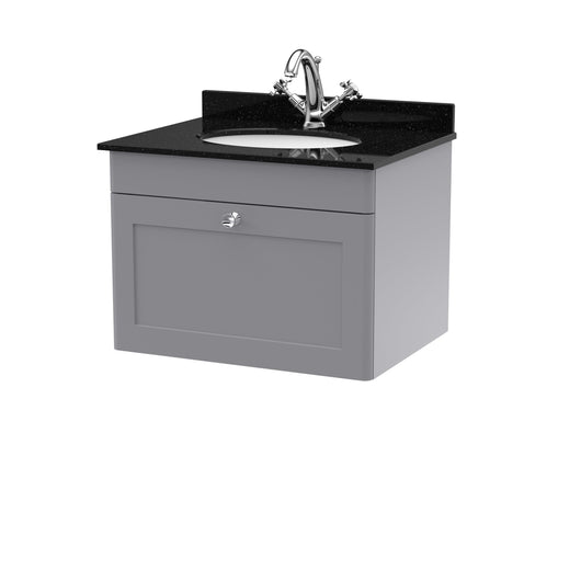  Classique 600mm Wall Hung 1 Drawer Unit & Marble Top 1TH - Satin Grey