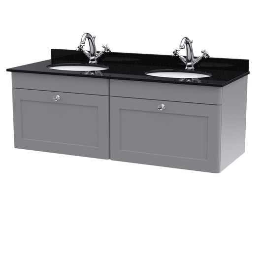  Classique 1200mm Wall Hung 2 Drawer Unit & Marble Top - Satin Grey