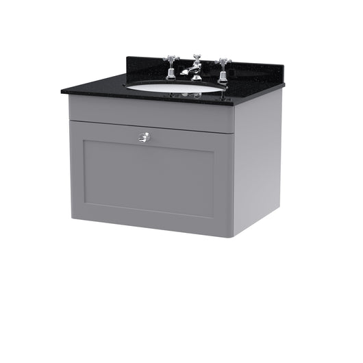  Classique 600mm Wall Hung 1 Drawer Unit & Marble Top 3TH - Satin Grey