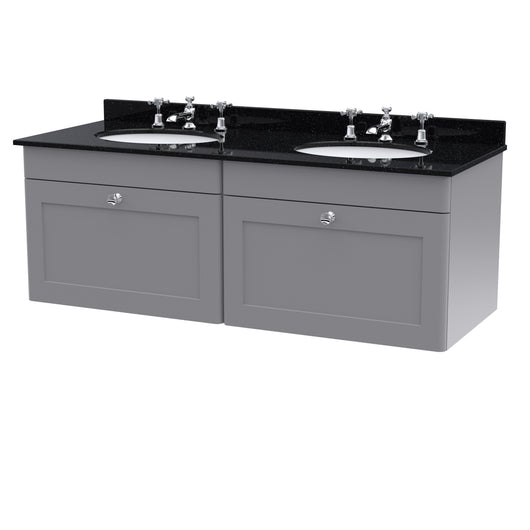  Classique 1200mm Wall Hung 2 Drawer Unit & Marble Top - Satin Grey