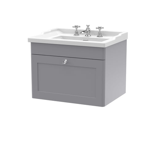  Classique 600mm Wall Hung 1 Drawer Unit & Basin 3TH - Satin Grey