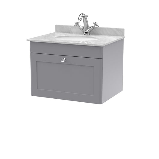  Classique 600mm Wall Hung 1 Drawer Unit & Marble Top 1TH - Satin Grey