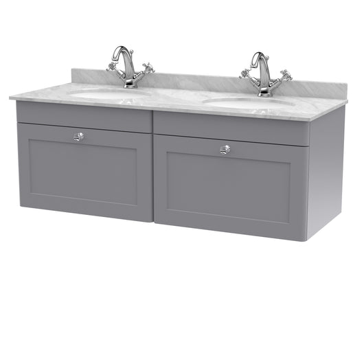  Classique 1200mm Wall Hung 2 Drawer Unit & Marble Top - Satin Grey