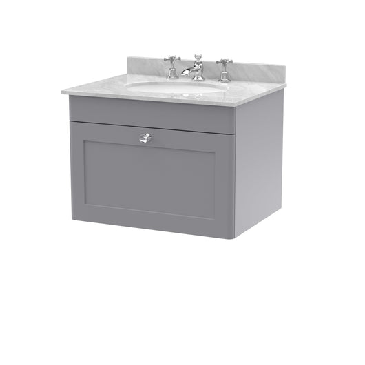  Classique 600mm Wall Hung 1 Drawer Unit & Marble Top 3TH - Satin Grey