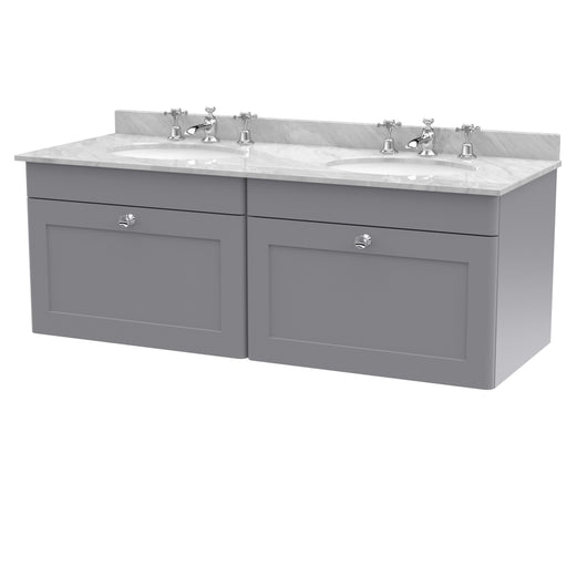  Classique 1200mm Wall Hung 2 Drawer Unit & Marble Top - Satin Grey