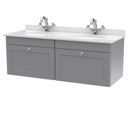  Classique 1200mm Wall Hung 2 Drawer Unit & Marble Top - Satin Grey