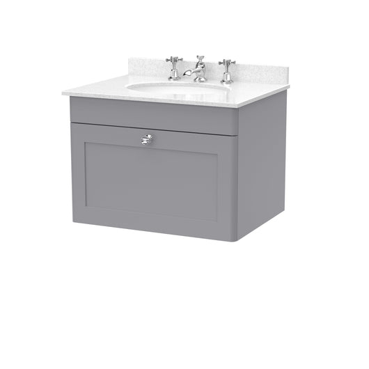  Classique 600mm Wall Hung 1 Drawer Unit & Marble Top 3TH - Satin Grey