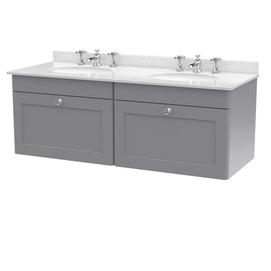  Classique 1200mm Wall Hung 2 Drawer Unit & Marble Top - Satin Grey