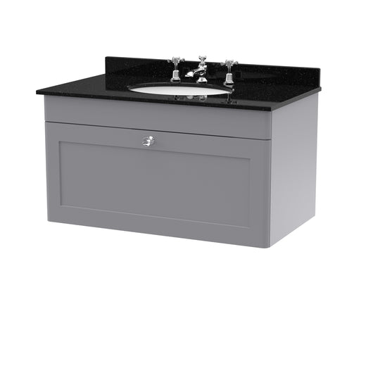  Classique 800mm Wall Hung 1 Drawer Unit & Marble Top 3TH - Satin Grey
